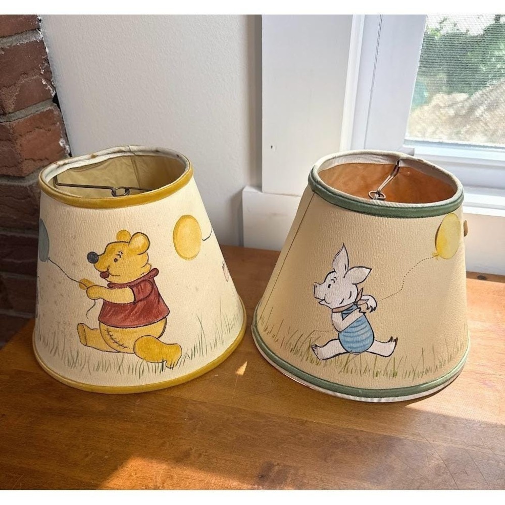 2 Vintage Winnie The Pooh Lamp Shades Nursery Pooh Eeyore Piglet Balloons Meadow